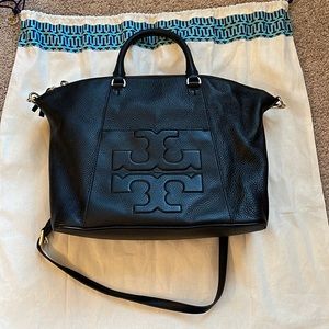 Tory Burch Black Medium Pebble Leather Bombe-T Slouchy Tote Authentic LNWT
